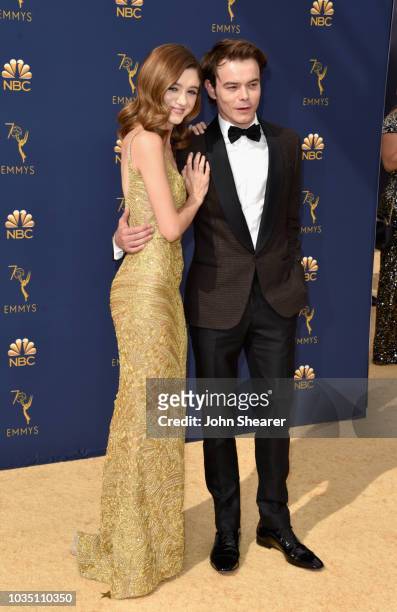 Natalia Dyer and Charlie Heaton attend the 70th Emmy Awards at Microsoft Theater on September 17, 2018 in Los Angeles, California.