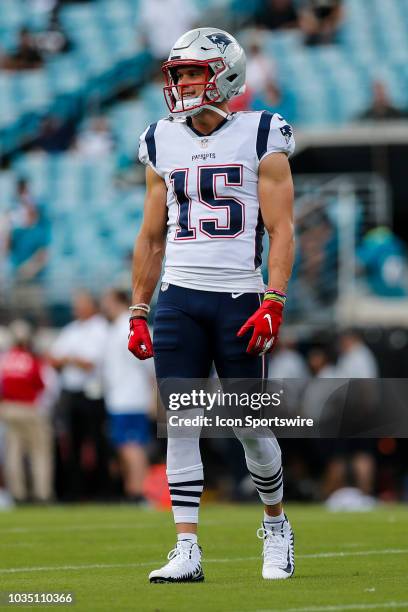 New England Patriots wide receiver Chris Hogan looks on during the game between the New England Patriots and the Jacksonville Jaguars on September...