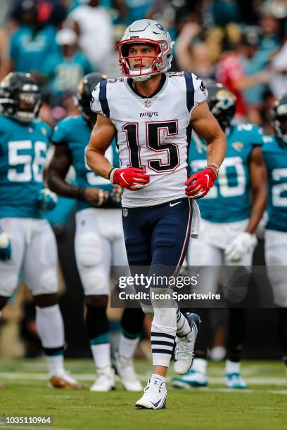 New England Patriots wide receiver Chris Hogan runs during the game between the New England Patriots and the Jacksonville Jaguars on September 16,...