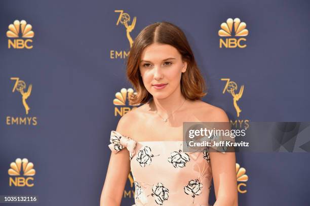 Millie Bobby Brown attends the 70th Emmy Awards at Microsoft Theater on September 17, 2018 in Los Angeles, California.