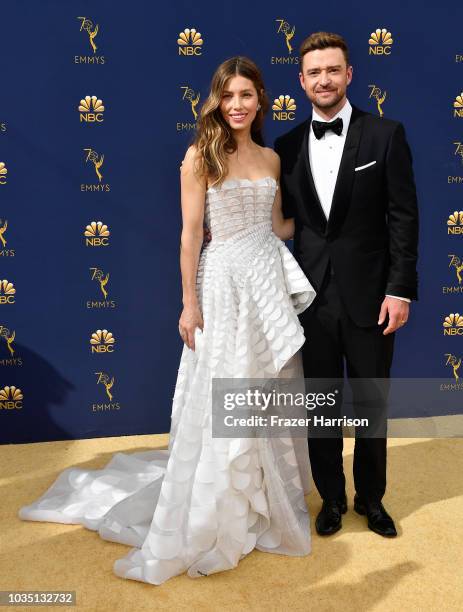 Jessica Biel and Justin Timberlake attend the 70th Emmy Awards at Microsoft Theater on September 17, 2018 in Los Angeles, California.