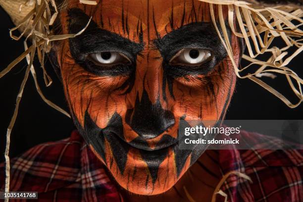 spettrale jack o'lantern spaventapasseri halloween make up - scarecrow faces foto e immagini stock