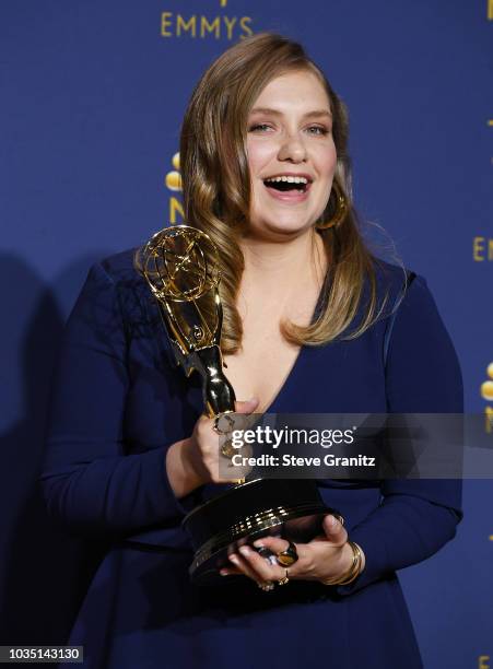 Outstanding Supporting Actress in a Limited Series or Movie Merritt Wever poses in the press room during the 70th Emmy Awards at Microsoft Theater on...