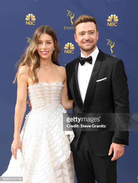 Jessica Biel and Justin Timberlake attend the 70th Emmy Awards at Microsoft Theater on September 17, 2018 in Los Angeles, California.