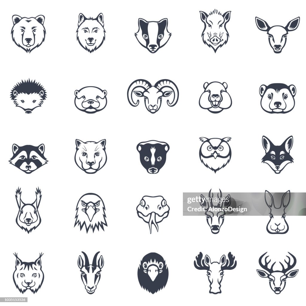 Wild dier gezichten Icon Set