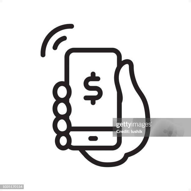 mobile-payment - übersicht-symbol - pixel perfect - hände halten stock-grafiken, -clipart, -cartoons und -symbole