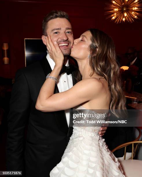 70th ANNUAL PRIMETIME EMMY AWARDS -- Pictured: Actors Justin Timberlake and Jessica Biel arrive to the 70th Annual Primetime Emmy Awards held at the...