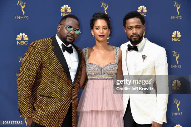 Brian Tyree Henry, Stefani Robinson, and Lakeith Stanfield attend the 70th Emmy Awards at Microsoft Theater on September 17, 2018 in Los Angeles,...