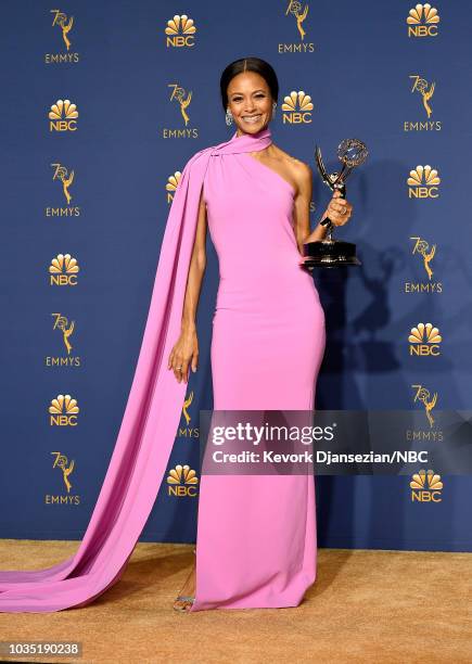 70th ANNUAL PRIMETIME EMMY AWARDS -- Pictured: Actor Thandie Newton poses with the Outstanding Supporting Actress in a Drama Series award for...