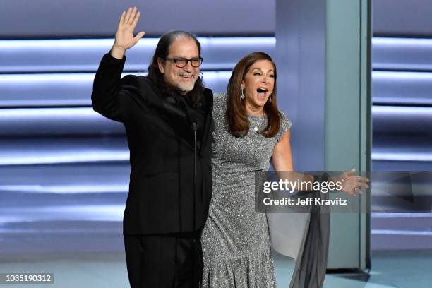 Glenn Weiss , winner of the Outstanding Directing for a Variety Special award for 'The Oscars,' proposes marriage to Jan Svendsen onstage during the...