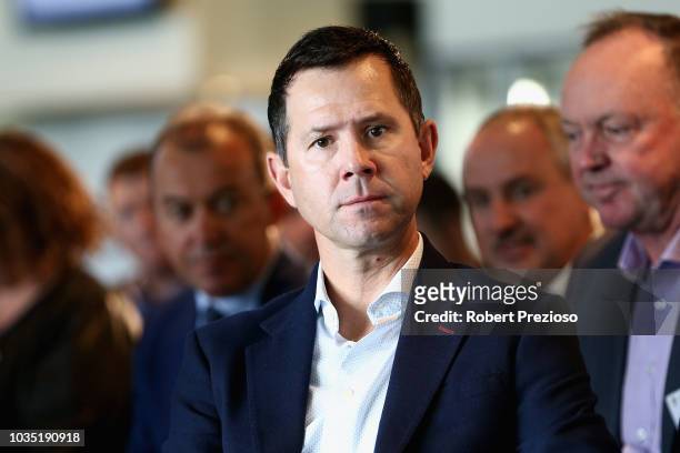 Ricky Ponting looks on during the BKT & Cricket Australia BBL Partnership Launch at Melbourne Cricket Ground on September 18, 2018 in Melbourne,...