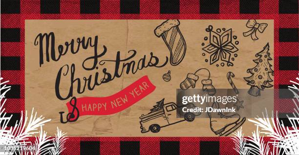 merry christmas greeting web banner design template - christmas tartan stock illustrations