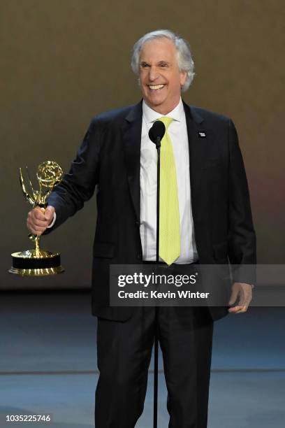 Henry Winkler accepts the Outstanding Supporting Actor in a Comedy Series award for 'Barry' onstage during the 70th Emmy Awards at Microsoft Theater...