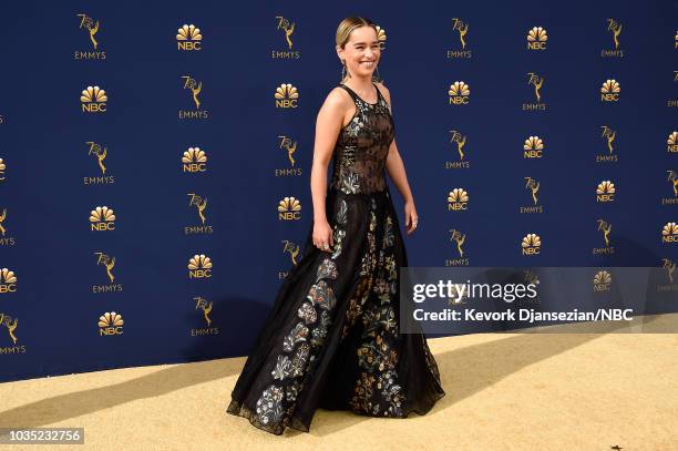 70th ANNUAL PRIMETIME EMMY AWARDS -- Pictured: Actor Emilia Clarke arrives to the 70th Annual Primetime Emmy Awards held at the Microsoft Theater on...