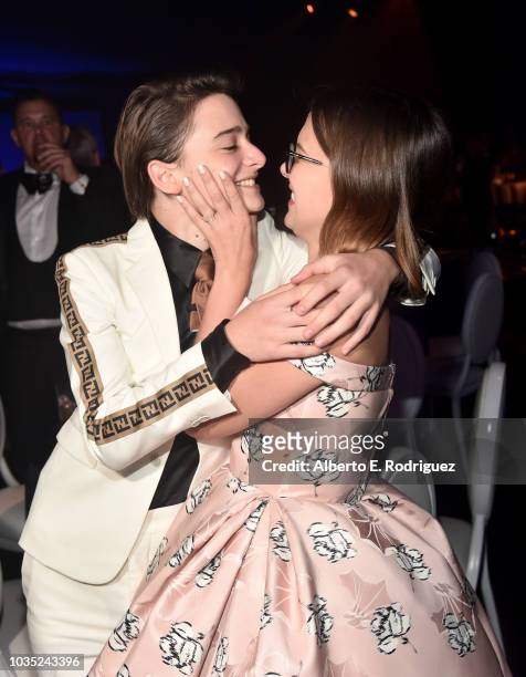 Noah Schnapp and Millie Bobby Brown attend the 70th Emmy Awards Governors Ball at Microsoft Theater on September 17, 2018 in Los Angeles, California.