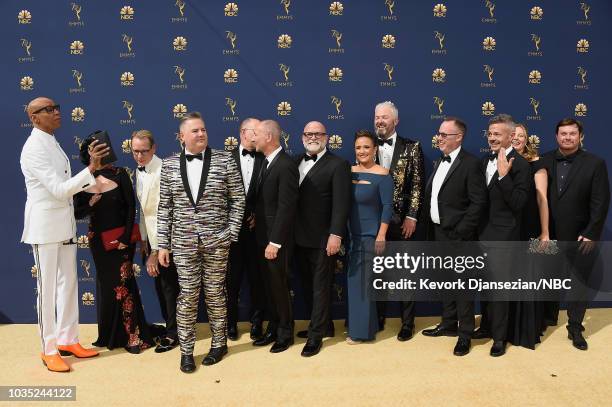 70th ANNUAL PRIMETIME EMMY AWARDS -- Pictured: RuPaul and cast and crew pose with the Outstanding Reality-Competition Program for 'RuPaul's Drag...