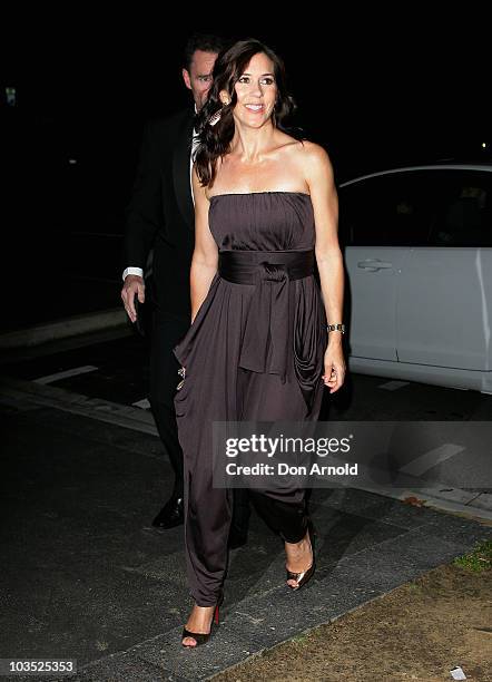 Crown Princess Mary of Denmark attends her friend and bridesmaid Amber Petty's 40th birthday celebration at The Promethean on August 21, 2010 in...