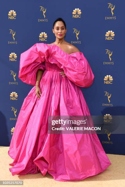 Lead actress in a comedy series nominee Tracee Ellis Ross arrives for the 70th Emmy Awards at the Microsoft Theatre in Los Angeles, California on...