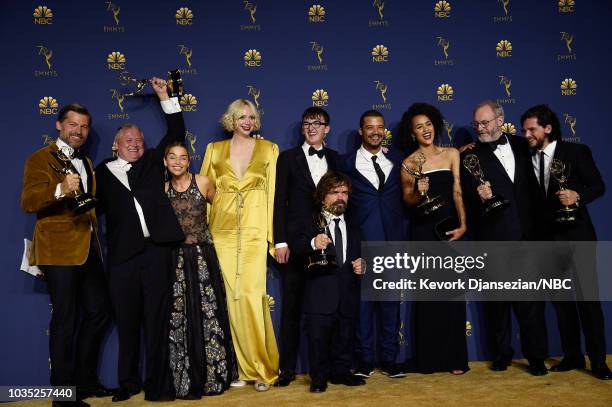 70th ANNUAL PRIMETIME EMMY AWARDS -- Pictured: Nikolaj Coster-Waldau, Conleth Hill, Emilia Clarke, Gwendoline Christie,Isaac Hempstead Wright, Peter...