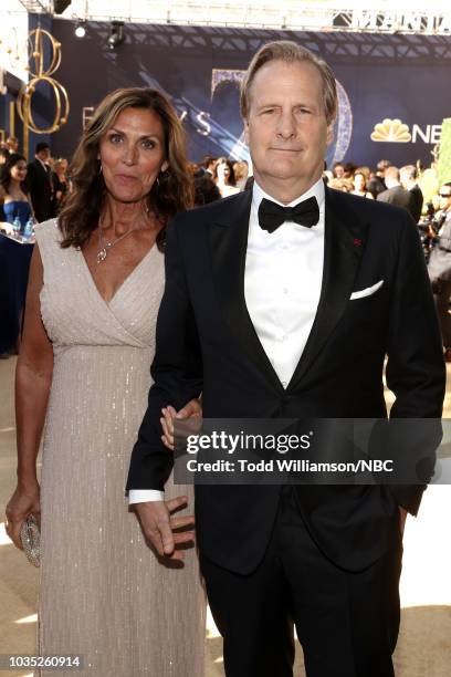 70th ANNUAL PRIMETIME EMMY AWARDS -- Pictured: Kathleen Treado and Actor Jeff Daniels arrive to the 70th Annual Primetime Emmy Awards held at the...