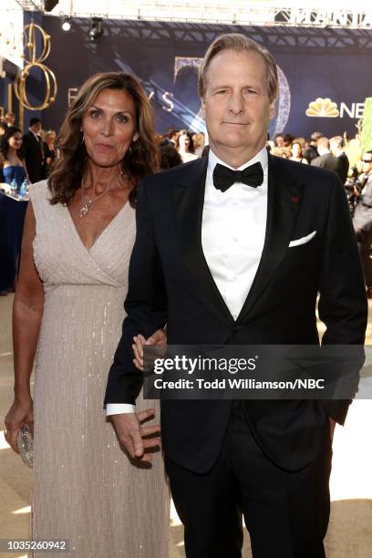 70th ANNUAL PRIMETIME EMMY AWARDS -- Pictured: Kathleen Treado and Actor Jeff Daniels arrive to the 70th Annual Primetime Emmy Awards held at the...