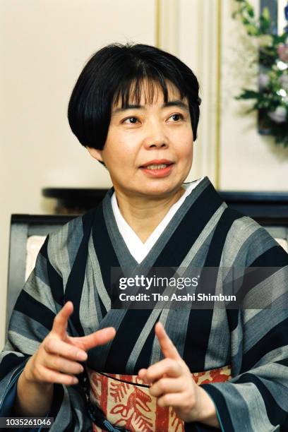 Actress Kirin Kiki speaks during the Asahi Shimbun interview on April 24, 19934 in Tokyo, Japan.