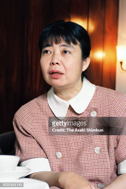 Actress Kirin Kiki speaks during the Asahi Shimbun interview on May 31, 1995 in Tokyo, Japan.