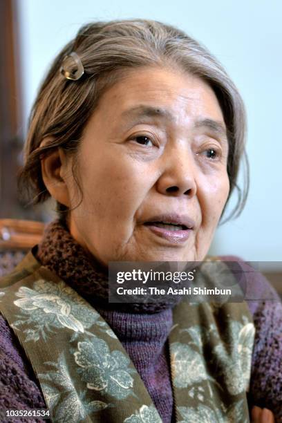 Actress Kirin Kiki speaks during the Asahi Shimbun interview on May 2, 2016 in Tokyo, Japan.