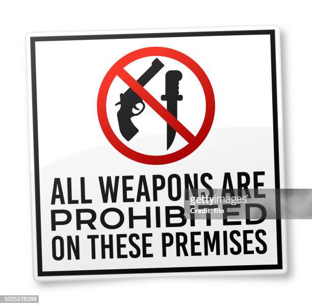 alle waffen sind verboten, warnzeichen - pistole imitieren stock-grafiken, -clipart, -cartoons und -symbole