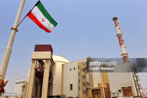 This handout image supplied by the IIPA shows a view of the reactor building at the Russian-built Bushehr nuclear power plant as the first fuel is...