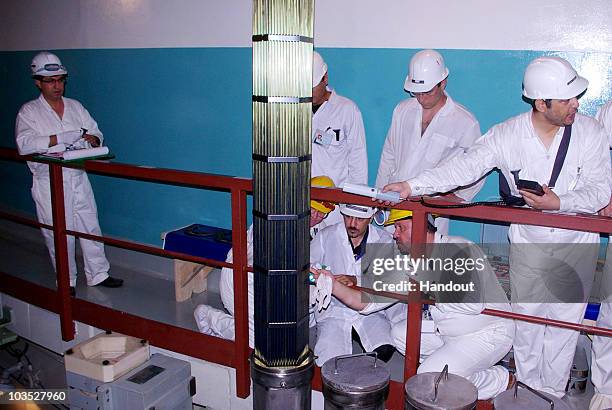 This handout image supplied by the IIPA shows a view of the reactor building at the Russian-built Bushehr nuclear power plant as the first fuel is...