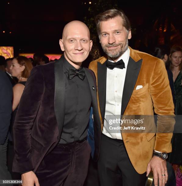 Anthony Carrigan and Nikolaj Coster-Waldau attend HBO's Official 2018 Emmy After Party on September 17, 2018 in Los Angeles, California.