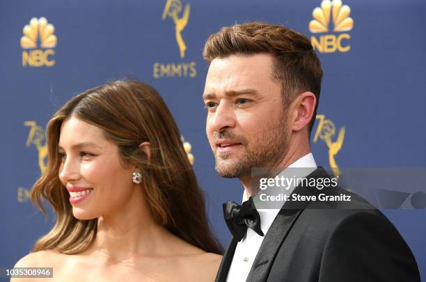 Jessica Biel, Justin Timberlake arrives at the 70th Emmy Awards on September 17, 2018 in Los Angeles, California.