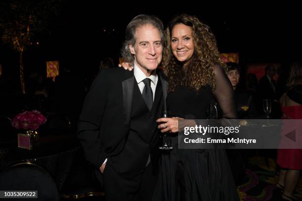 Richard Lewis and Joyce Lapinsky attend HBO's Post Emmy Awards Reception at the Plaza at the Pacific Design Center on September 17, 2018 in Los...