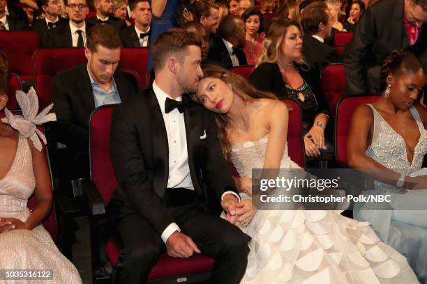 70th ANNUAL PRIMETIME EMMY AWARDS -- Pictured: Actor/singer Justin Timberlake and actor Jessica Biel attend the 70th Annual Primetime Emmy Awards...