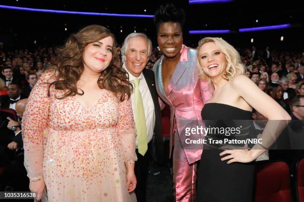 70th ANNUAL PRIMETIME EMMY AWARDS -- Pictured: Actors Aidy Bryant, Henry Winkler, Leslie Jones, and Kate McKinnon attend the 70th Annual Primetime...