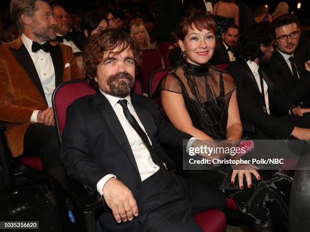 70th ANNUAL PRIMETIME EMMY AWARDS -- Pictured: Actors Peter Dinklage and Erica Schmidt arrives to the 70th Annual Primetime Emmy Awards held at the...