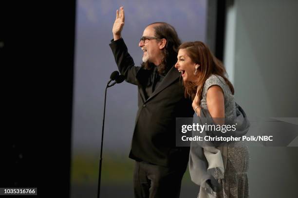 70th ANNUAL PRIMETIME EMMY AWARDS -- Pictured: Glenn Weiss and Jan Svendsen onstage during the 70th Annual Primetime Emmy Awards held at the...