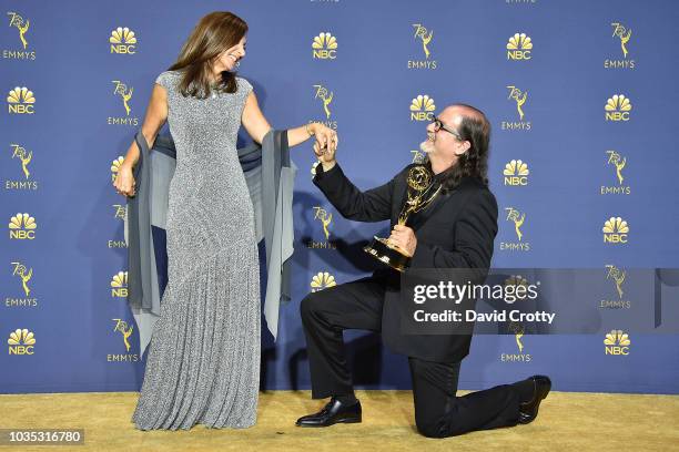 Jan Svendsen and Glenn Weiss attend the 70th Emmy Awards - Press Room at Microsoft Theater on September 17, 2018 in Los Angeles, California.