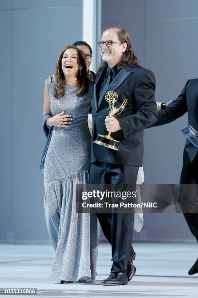 70th ANNUAL PRIMETIME EMMY AWARDS -- Pictured: Jan Svendsen and Glenn Weiss onstage during the 70th Annual Primetime Emmy Awards held at the...