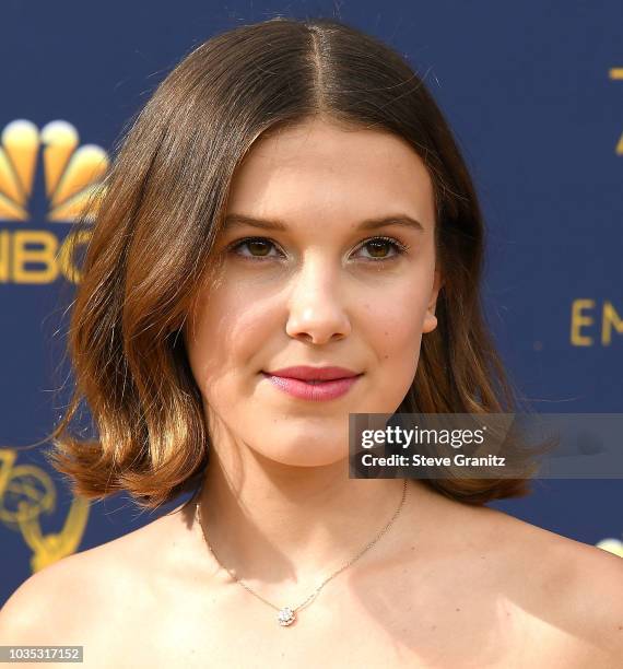 Millie Bobby Brown arrives at the 70th Emmy Awards on September 17, 2018 in Los Angeles, California.