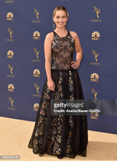 Emilia Clarke attends the 70th Emmy Awards at Microsoft Theater on September 17, 2018 in Los Angeles, California.