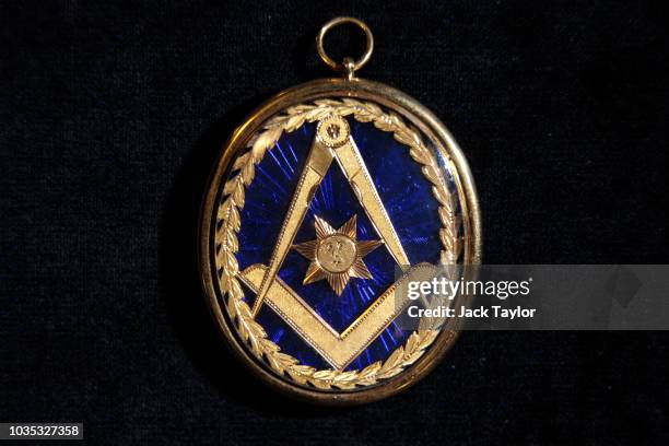 Masonic jewel made by a French prisoner-of-war during the Napoleonic War is pictured during a press preview at the Museum of Freemasonry on September...