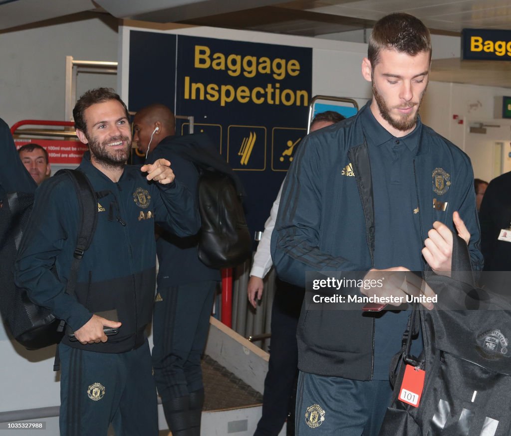 Manchester United Players Depart for Their Champions League Match in Bern