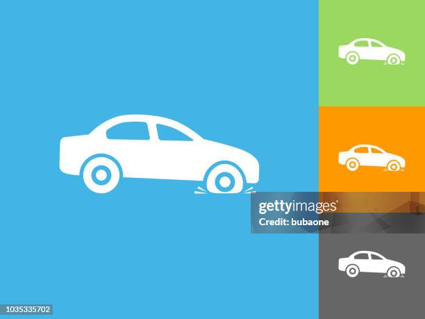 flat tire flat icon on blue background - flat tire stock illustrations