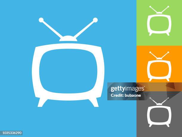 tv box flat icon on blue background - green computer screen stock illustrations