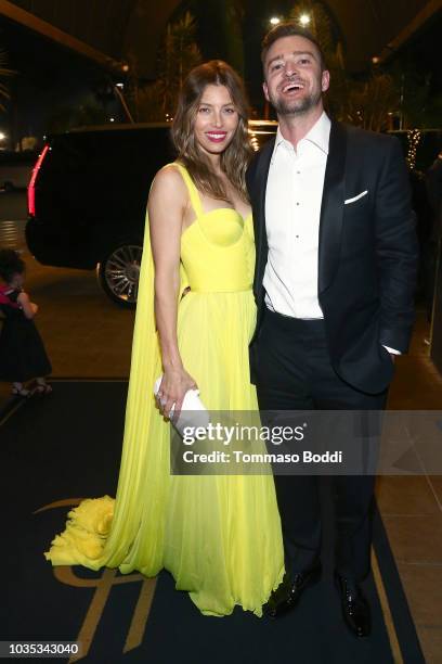 Jessica Biel and Justin Timberlake attend the Michael Che and Colin Jost's Emmys After Party presented by Google at Hollywood Roosevelt Hotel on...