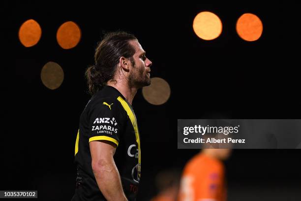 Tom Cahill of Heidelberg United looks on during the NPL Semi Final match between Lions FC and Heidelberg United at Lions Stadium on September 18,...