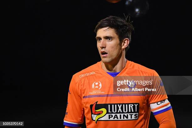 Matija Simic of Lions FC looks on during the NPL Semi Final match between Lions FC and Heidelberg United at Lions Stadium on September 18, 2018 in...