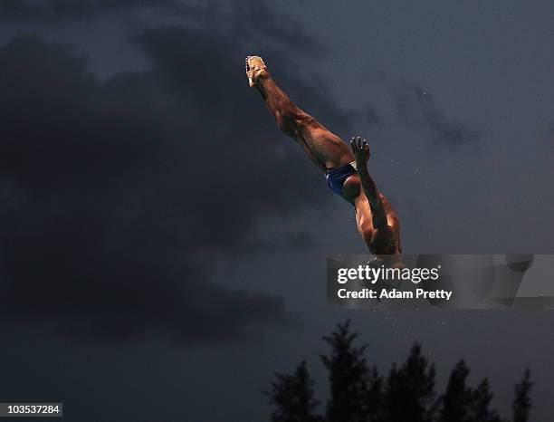 Oleksandr Bondar of the Ukraine competes in the final of the Youth Mens 3m Springboard diving competition on day eight of the Youth Olympics at Toa...